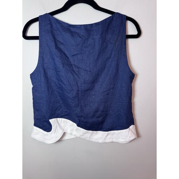 STAUD Raphael linen top Sleeveless Navy/white Sz S NEW $195 - Picture 7 of 8